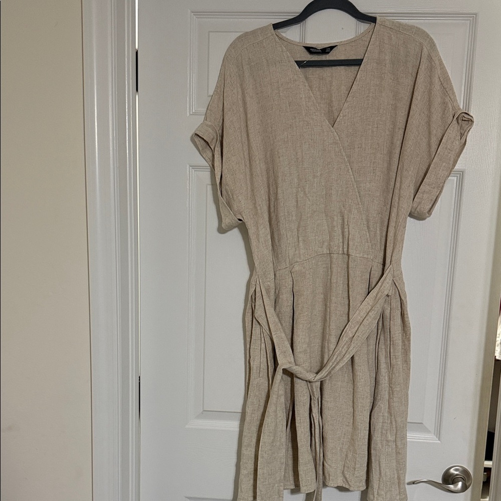 Simply Vera Vera Wang Women’s Wrap Dress XXL Linen Blend Tie Waist V-Neck Tan